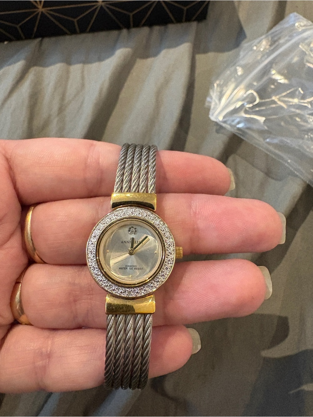 Anne Klein Two-Tone Cable Bracelet Watch with Crystal Bezel